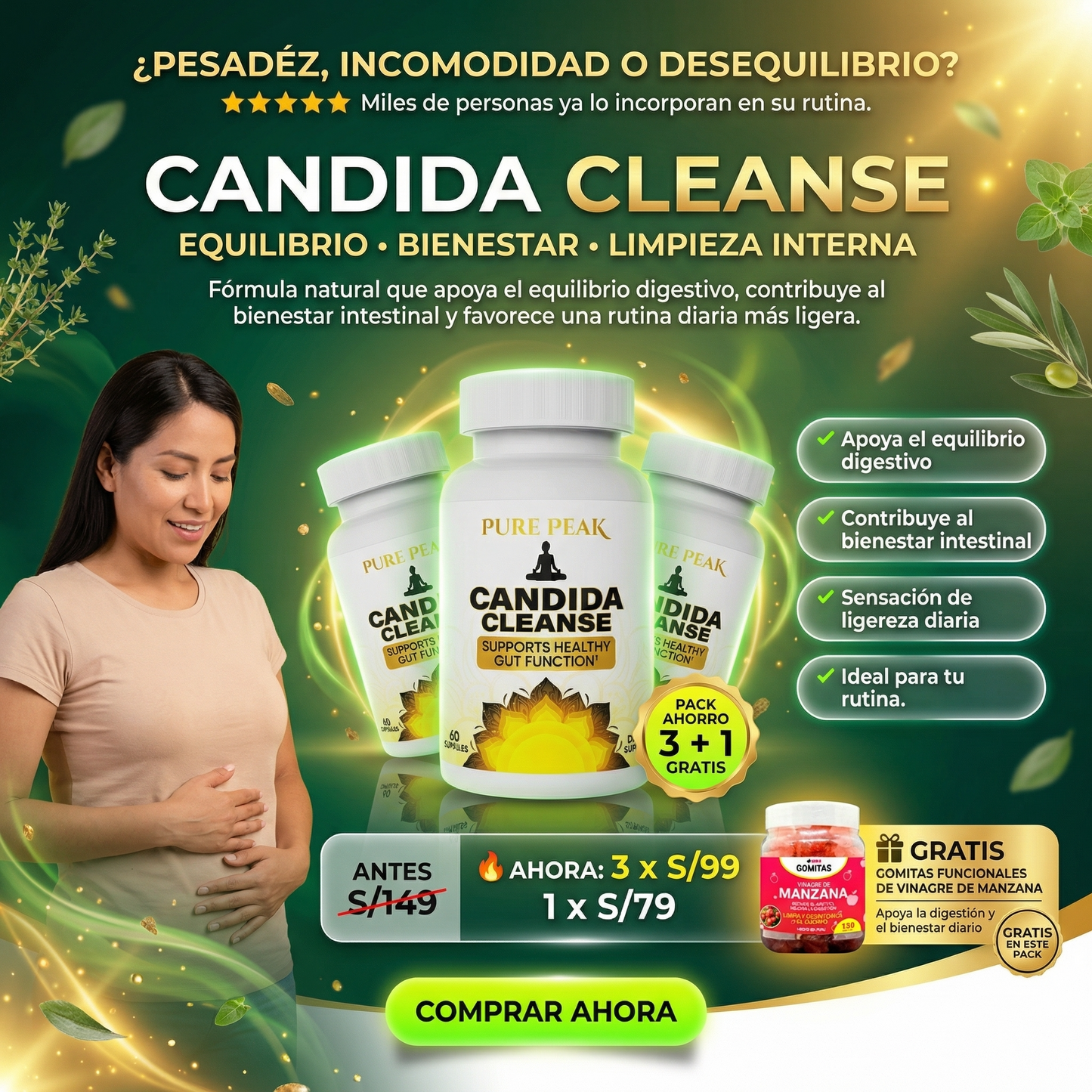 PROMO CÁNDIDA CLEANSE X3 Suplemento natural para una digestión saludable + regalo 🎁 gomitas funcionales de Manzana