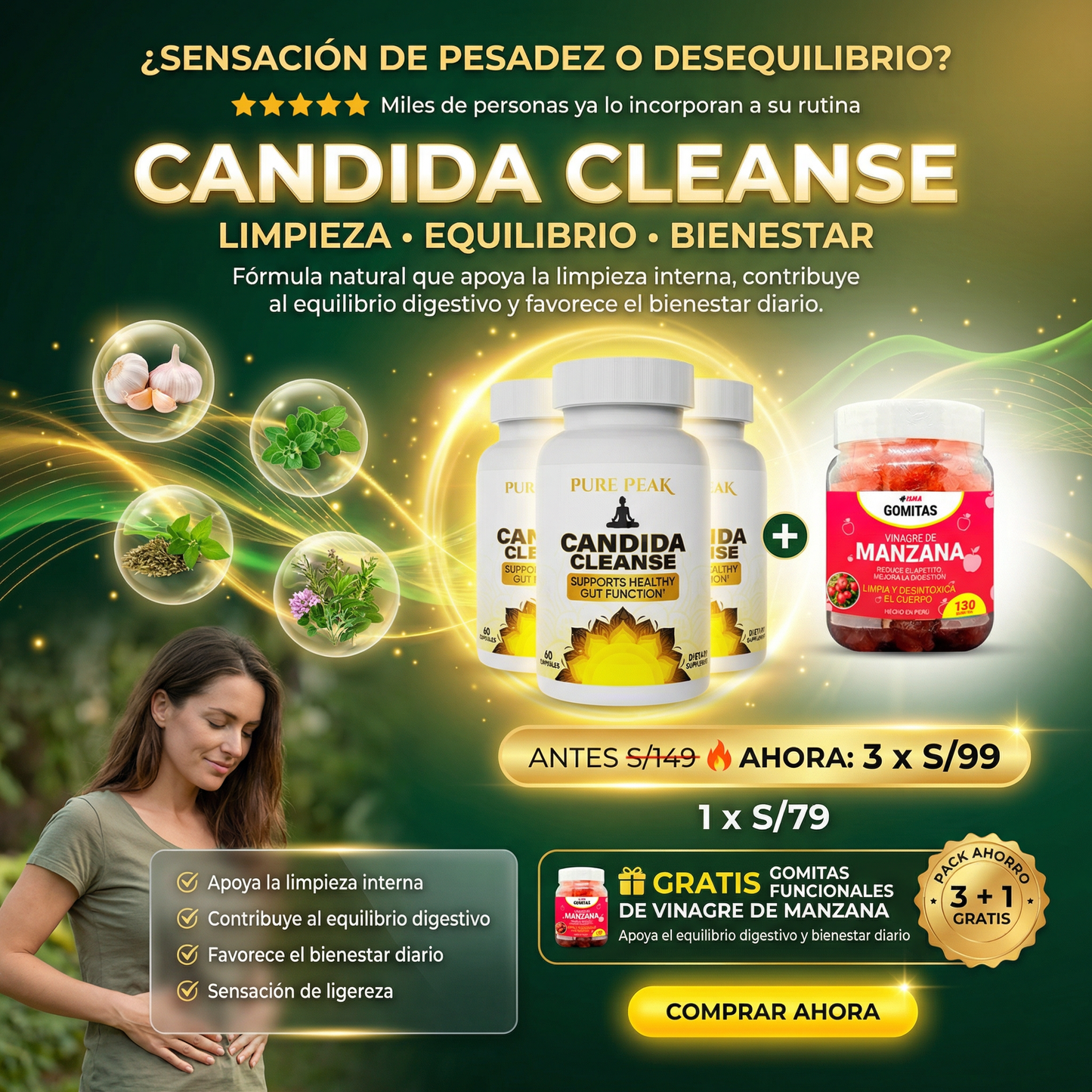 PROMO CÁNDIDA CLEANSE X3 Suplemento natural para una digestión saludable + regalo 🎁 gomitas funcionales de Manzana