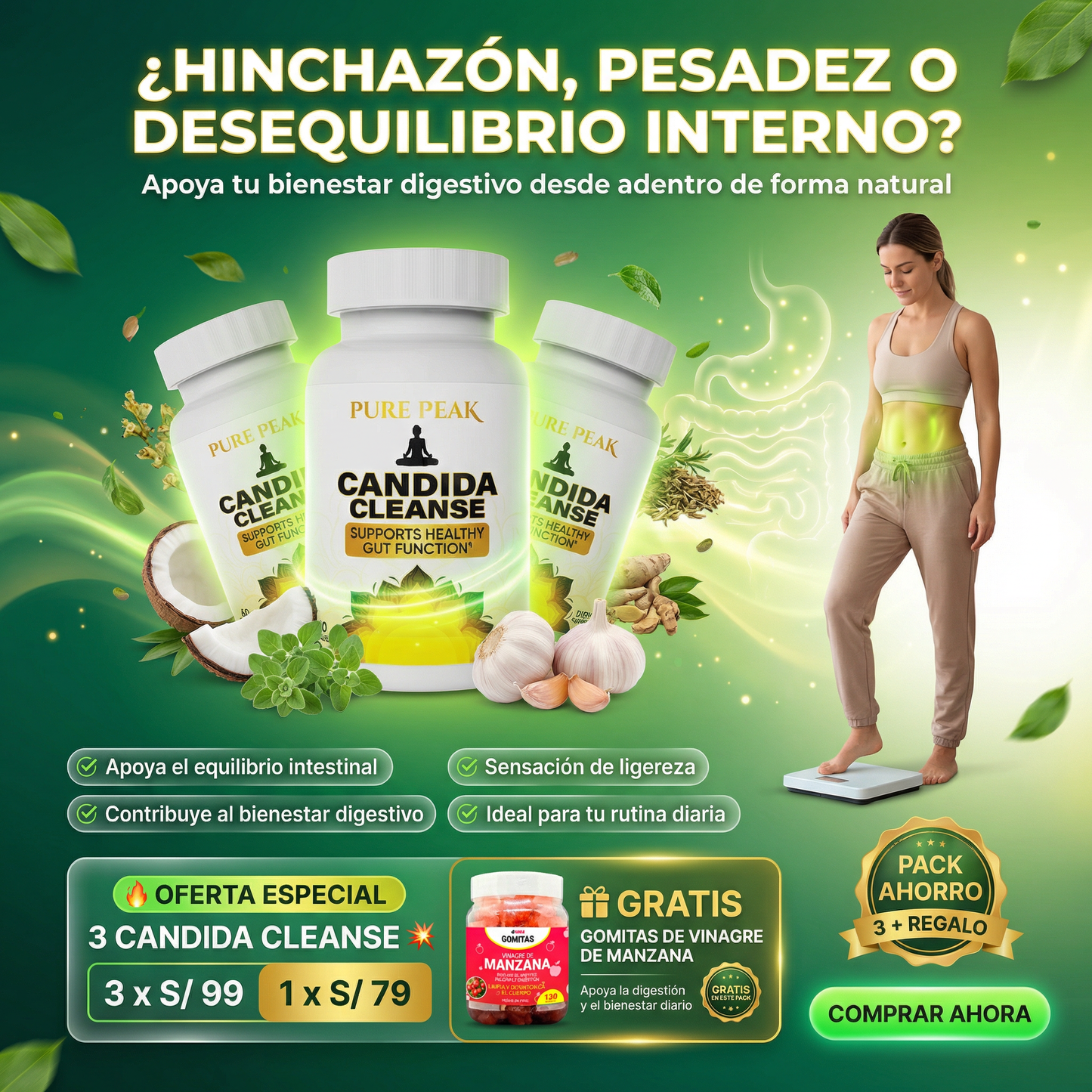 PROMO CÁNDIDA CLEANSE X3 Suplemento natural para una digestión saludable + regalo 🎁 gomitas funcionales de Manzana