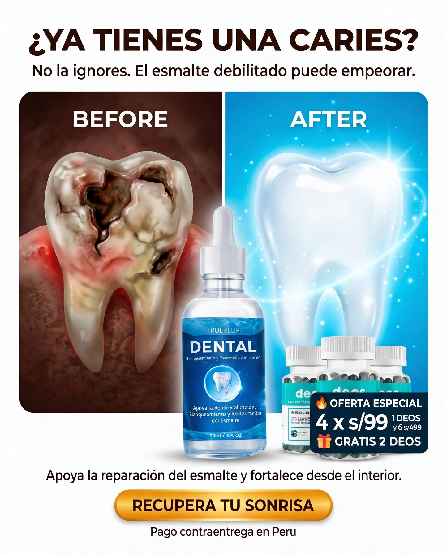 Armadura Líquida Curativa de caries para dientes + Deos (limpieza profunda)