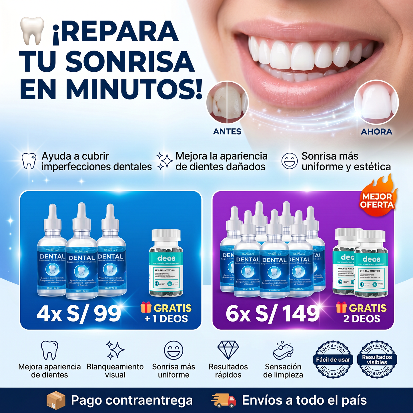 Armadura Líquida Curativa de caries para dientes + Deos (limpieza profunda)