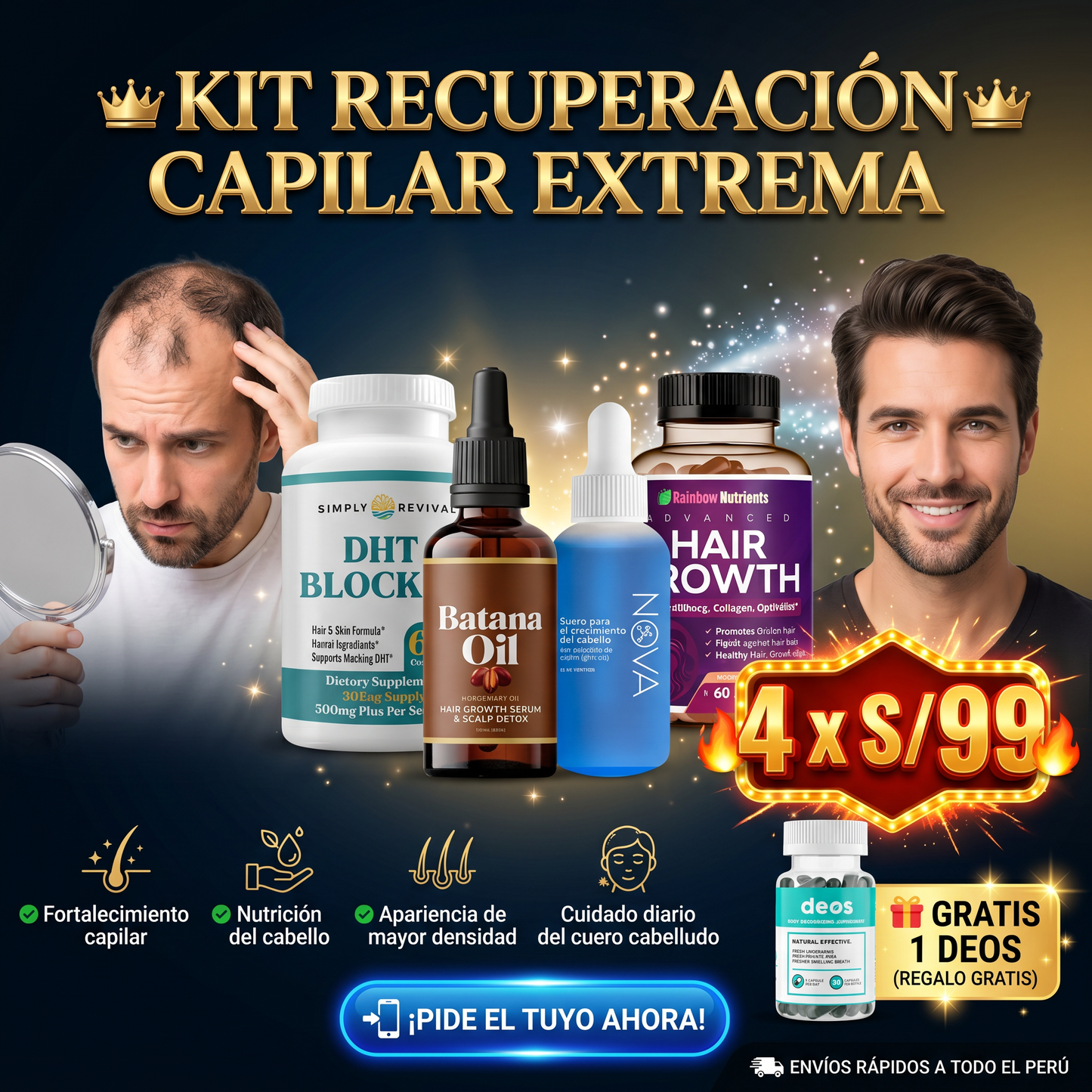 Kit Recuperación Capilar Extrema (DHT blocker + Hairgrowth + Batana oil + Nova + Deos)